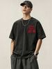 230g Washed Men T-Shirt Red "JUST BE" Letter Print Short Sleeve Crew Neck Casual Streetwear Top_viptrois.com