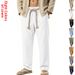 Men's Linen Drawstring Pants | Breathable Summer Casual Straight Leg Trousers For Vacation & Commute_viptrois.com