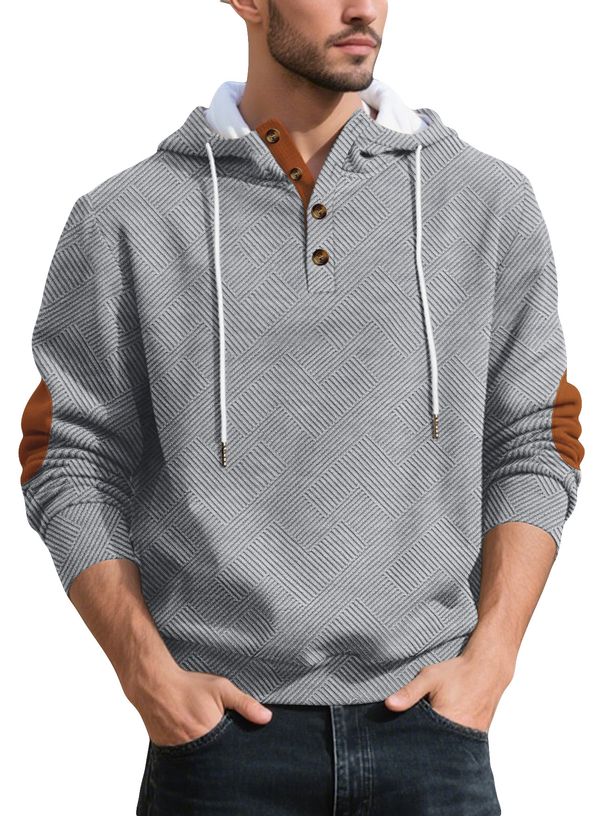 Men's Oversized Hooded Sweatshirt – Minimalist Jacquard Pullover With Drop Shoulder (S-XXXL, Black/Heather Grey/Olive)_viptrois.com