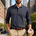 Men's Textured Stripe Long-Sleeve Polo Shirt - Relaxed Fit Autumn Knit Top With Asymmetric Design & Wrinkle-Free Fabric_viptrois.com