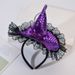 Unisex Halloween witch pointed hat sequined headband decorated Halloween dance performance witch hat bow lace hair._viptrois.com