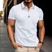 Men's Clothing Men's Casual Short Sleeve Shirt With Placket Stripes & Button Front - Breathable Polyester Blend, Relaxed Fit, Solid Colors For Summer_viptrois.com