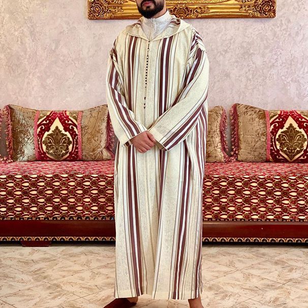 Eid Muslim Men Jubba Thobe Long Robe Saudi Islamic Striped Abaya Caftan Islam Dubai Arab 2024 Summer Morocco Jalabiya_viptrois.com