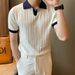 Men's Clothing Men's Summer Lapel Slim Fit Ins High End Color Casual Soft Glutinous Top_viptrois.com