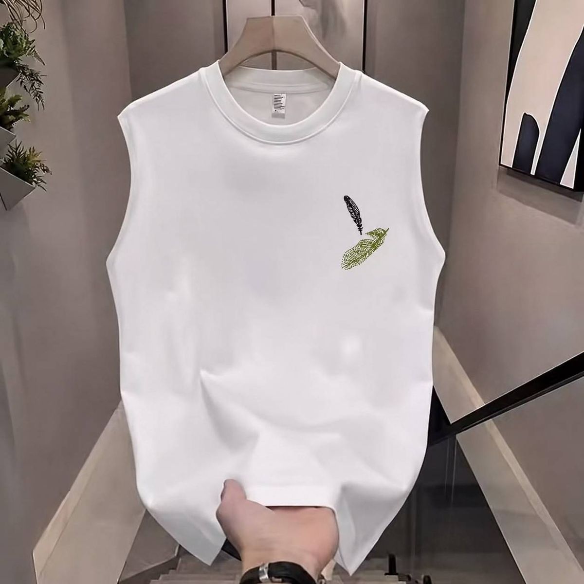 Men's Clothing Trend Sleeveless Short Sleeve Popular Casual Simple Versatile Printed Vest Waistcoat_viptrois.com