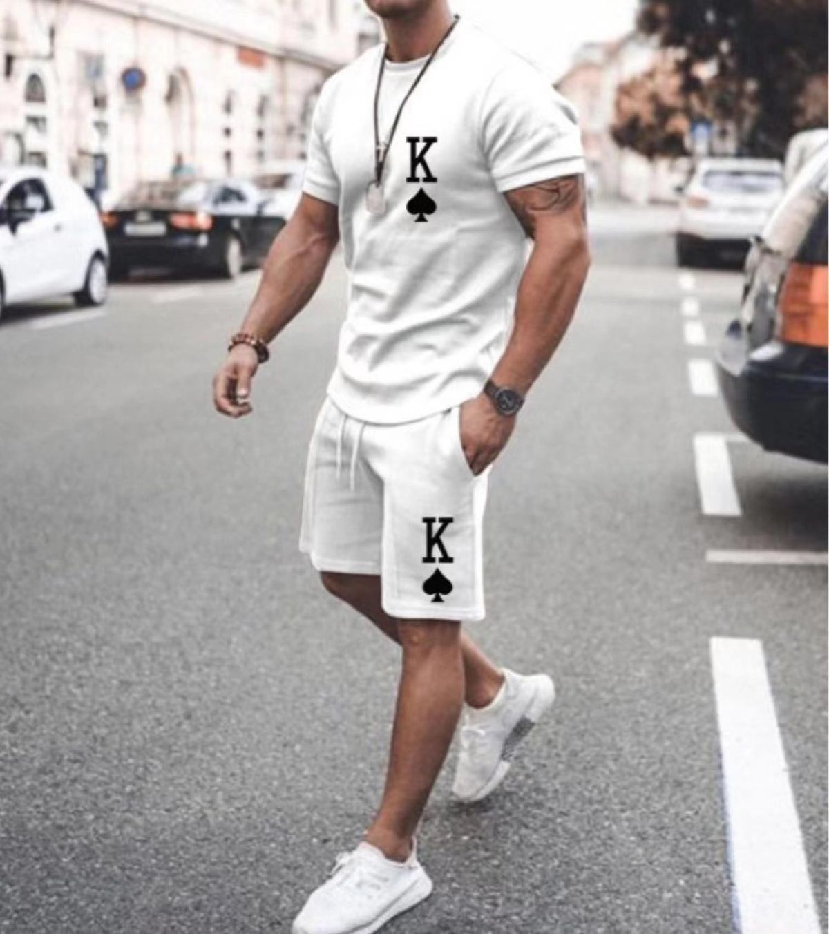 Men's printed casual short-sleeved two-piece suit_viptrois.com