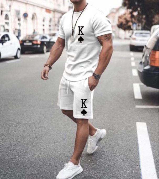 Men's printed casual short-sleeved two-piece suit_viptrois.com