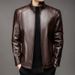 New Autumn Winter M's Middle-Aged Young People, Casual Zipper Lapel, Thin Jacket, Loose And Plush Leather Jacket For_viptrois.com