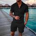 Men's Casual Short Sleeve Polo Set - Zipper Lapel Shirt & Matching Shorts | Solid Color Summer Outfit_viptrois.com