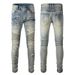 Men's Clothing Hand Worn Beggar Style Old Slim Elastic Trendy Brand Tailored Motorcycle Jeans American Men's Denim 979_viptrois.com