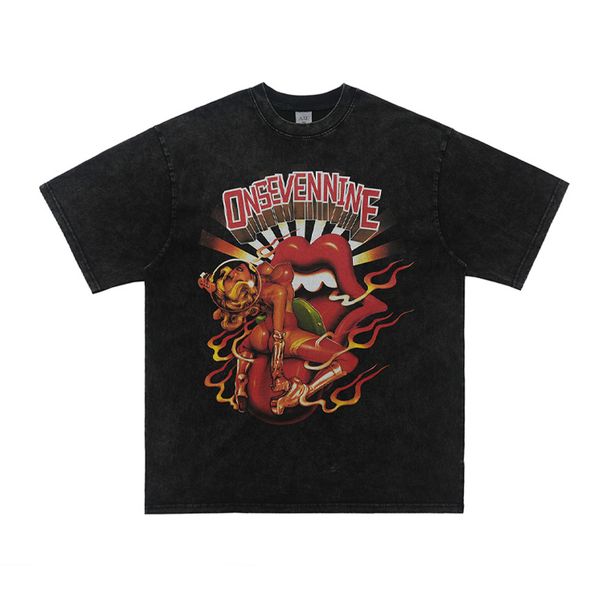 American Style Washed Vintage Pure Cotton Loose Short Sleeve T-Shirt Unisex Street Fashion_viptrois.com