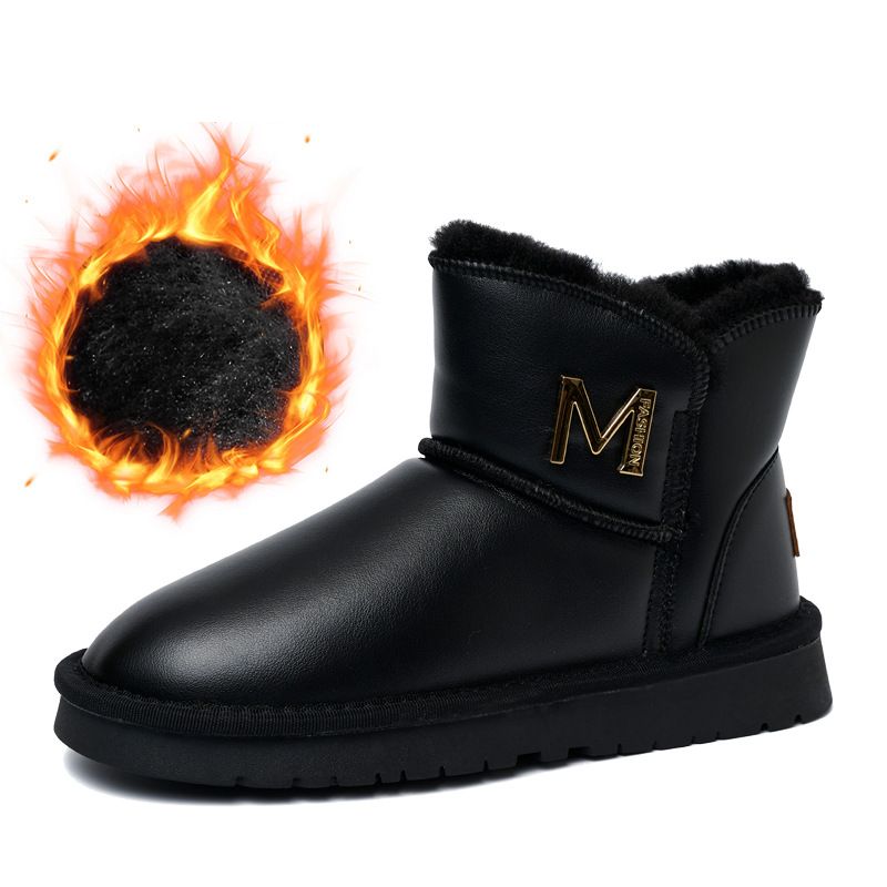 Cotton boots plus fleece thickened bright-faced women's boots fashion everything with warm cotton shoes_viptrois.com