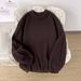 Men's Clothing Autumn/Winter Thick Crew Neck Sweater Thickened Round Neck Sweater - Oversized Retro Knit Pullover With Premium Cozy Feel (Grey/Brown)_viptrois.com