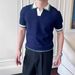 Men's Clothing Color Blocked Knit Short Sleeved Shirt For Men, Summer Style, Thin, Slim Fit, Simple, Business Casual, Cool, Shirt._viptrois.com