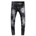 Men's Clothing Fashion Retro Men's Ripped Jeans Old Black And Gray Paint Printing And Dyeing Slightly Elastic Slim Fitting Skinny Jeans For Men_viptrois.com