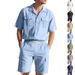 Men's Summer Linen Workwear Hawaiian Shirt Short Sleeve Simple Print With Shorts Set Exclusive_viptrois.com
