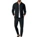 Men's Waffle-Knit Lounge Set – Long Sleeve Crewneck & Jogger Pants (S-XXXL) | Poly-Cotton Blend Two-Piece In 5 Colors (Navy/Charcoal)_viptrois.com