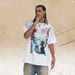 American Street Style Spray-painted Faded Pure Cotton 300g Cartoon Print Men's Loose Casual Short-sleeve Shirt_viptrois.com