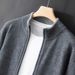Loom Loom 2024 High-End Fashion Cardigan Men Stand Collar Zipper Color Block Thickened Business Casual Sweater Knitted Jacket_viptrois.com
