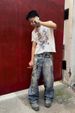 AC Style Graffiti Print Metal Decor Jeans – Unisex Distressed Denim Pants With Patchwork (S-XXXL)_viptrois.com