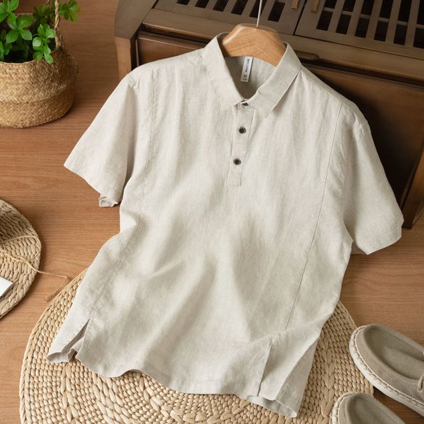 Men's New Chinese Style Linen Shirt, Solid Color Lightweight Breathable Short Sleeve Casual Summer Shirt_viptrois.com