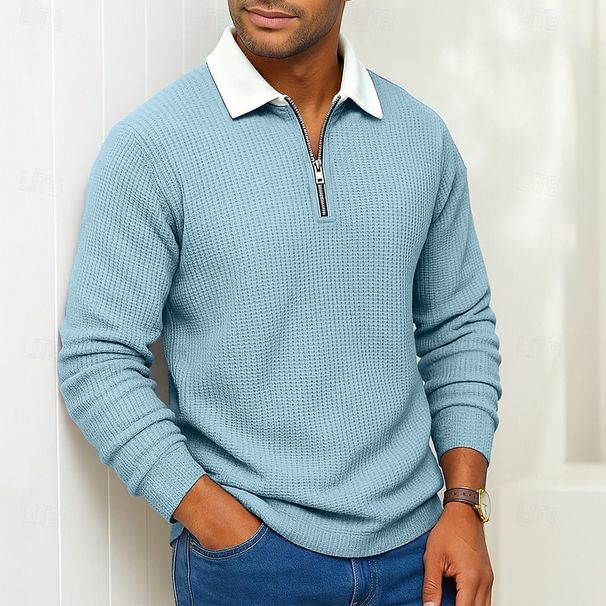 Men's Waffle Knit Long Sleeve T-Shirt - Comfortable Crew Neck Pullover Sweatshirt For Casual Wear (Available In Plus Sizes)_viptrois.com