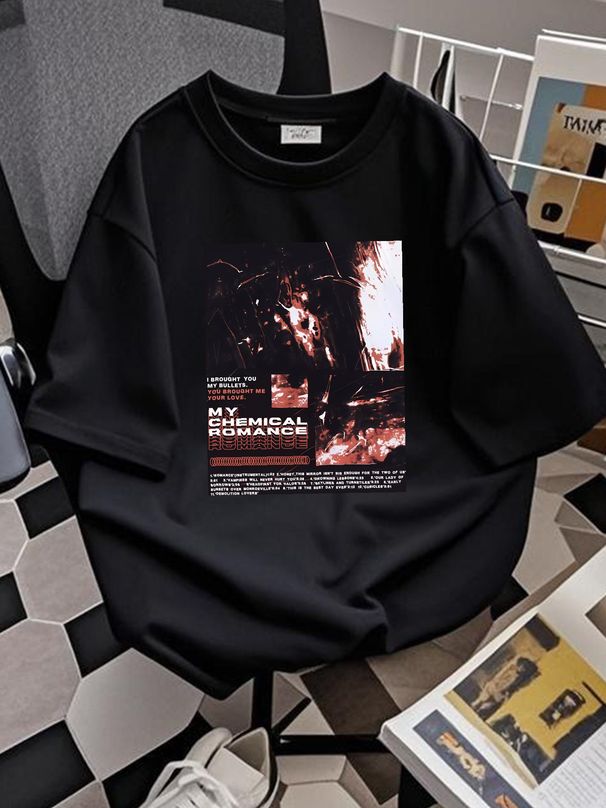 my Chemical Roce Outline Repeat T Shirt Soft Homme Unisex Casual Slightly Designer Clothes Stylish Breathable Comfortable Graphic Stretched_viptrois.com