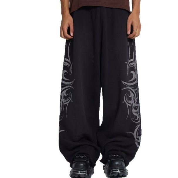Men's Clothing Wide Leg Straight Leg Printed Pants Summer Pure Cotton High Waisted Sweatpants Versatile Spray Color Sports Casual Pants Hip Hop Style_viptrois.com