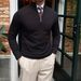 Men's Slim-Fit Stand Collar Knit Sweater – Lightweight Pullover For Layering (Black/White/Brown, M-3XL)_viptrois.com