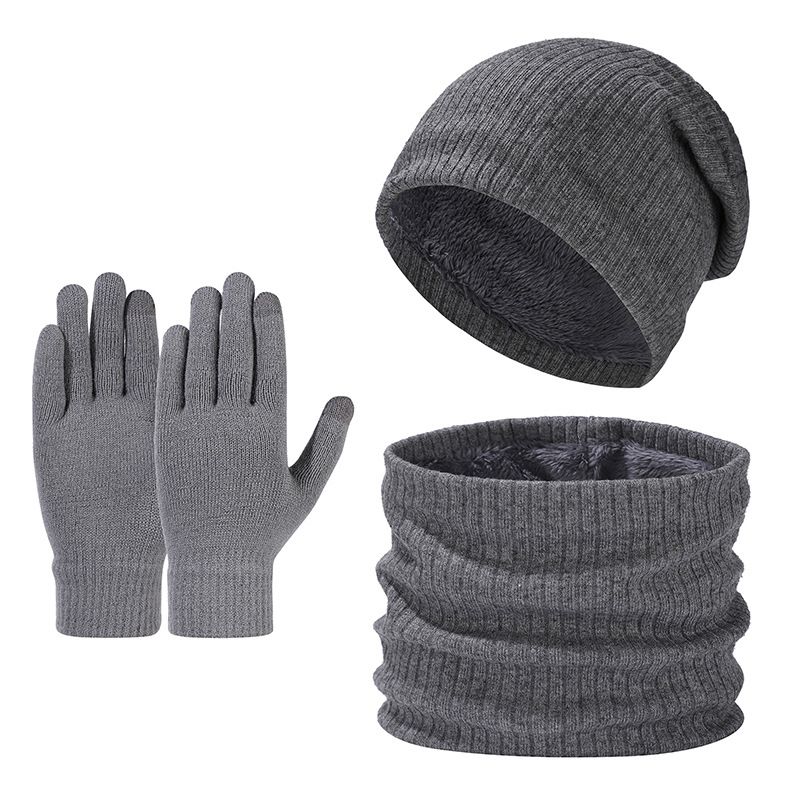 winter warm wool hat scarf gloves three piece set outdoor windproof adult knitted hat three piece set_viptrois.com