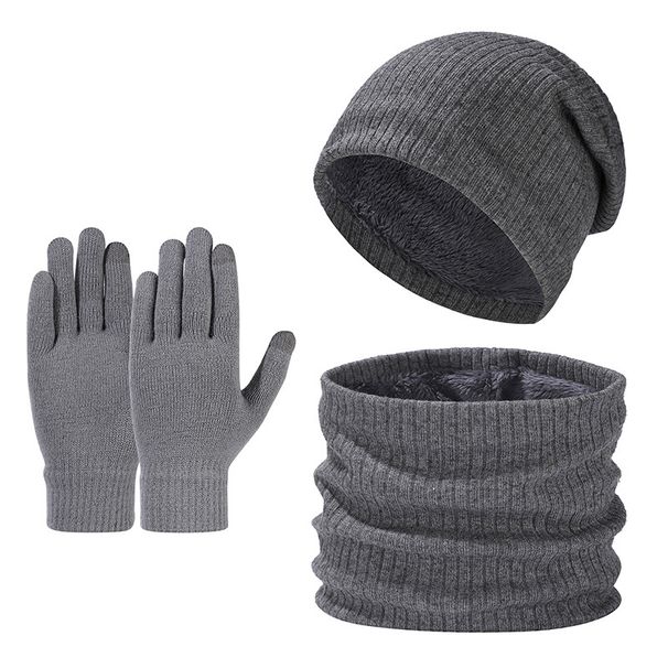 winter warm wool hat scarf gloves three piece set outdoor windproof adult knitted hat three piece set_viptrois.com
