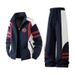 Men's Clothing Embroidered Patchwork Retro Color Block Hooded Jacket Set - Casual Streetwear With Vintage Style (Black, Navy Blue, L/XL/XXL/XXXL/M)_viptrois.com