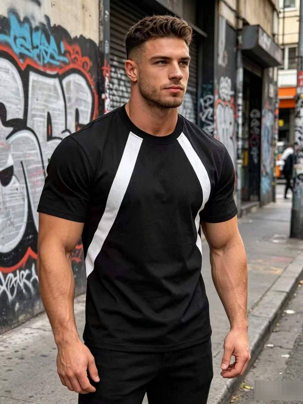 Men's Clothing Men's Quick Dry Striped T-Shirt Crew Neck Short Sleeve Loose Fit Summer Sports Top Fashionable Outdoor Wear_viptrois.com