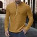 Men’s Striped Henley Shirt – Long Sleeve Corduroy Button-Up For Casual & Smart-Casual Wear (S-3XL, Yellow/Burgundy/Green/Navy)_viptrois.com