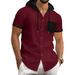 Men's Clothing Men's Summer New Waffle Hooded Color Matching Pocket Buttoned Cardigan Short Sleeved Jacket_viptrois.com
