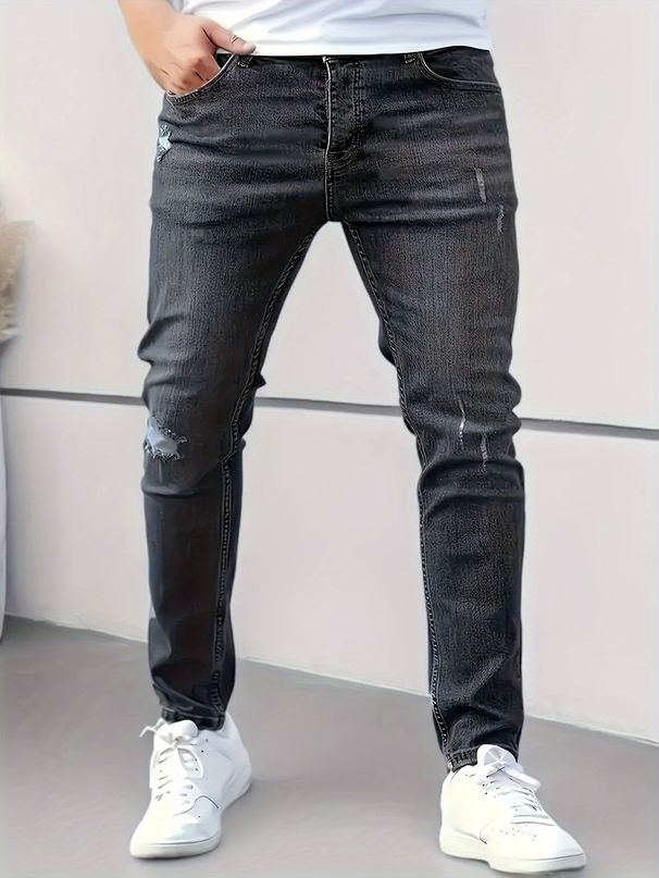 Men's Slim Fit Ripped Jeans | Distressed Skinny Denim Pants With Faded Wash | Stretch Comfort Tapered Leg For Casual Street Style_viptrois.com