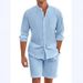 Men's Clothing Hot Selling Men's Two Piece Cotton And Linen Comfortable Button Down Shirt Long Sleeved Shorts Cardigan Simple Casual Beach Wear_viptrois.com
