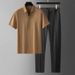 Men's Clothing Summer Ultra Thin Silky Ice Silk High End Seamless Glued Short Sleeved Shirt Suit Men's Business Casual Sports Two Piece Suit_viptrois.com