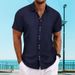 Men's Clothing Lapel Bamboo Linen Short Sleeved Shirt Loose Casual Jacquard Shirt_viptrois.com