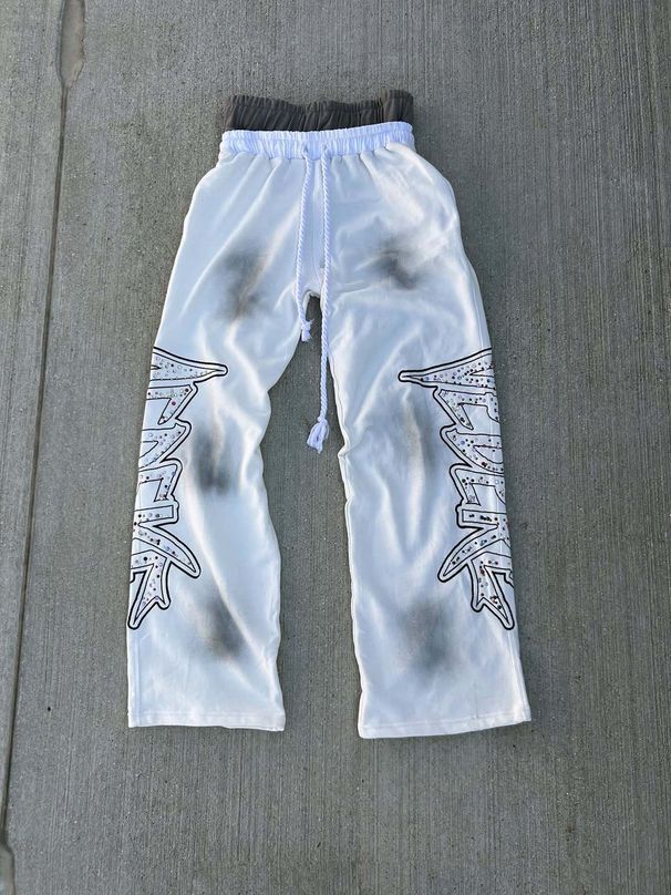 Men's Clothing Hip Hop Drawstring Street Casual Pants 2025 Sports Loose Wide Leg Double Waist Trousers High Street Black White Green_viptrois.com
