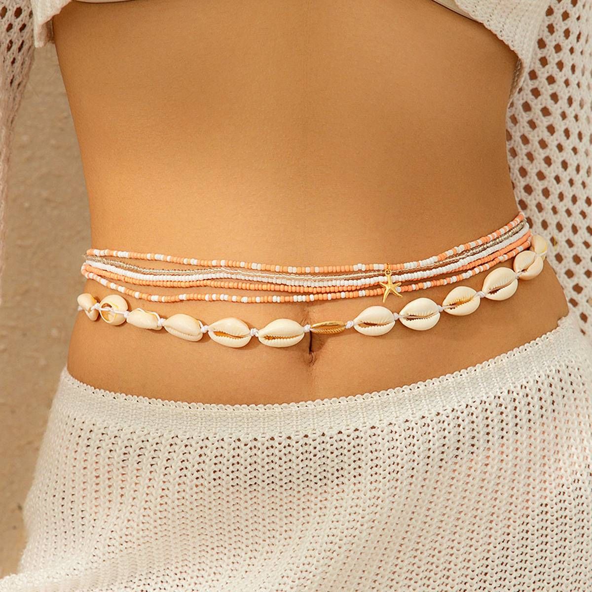 Belt 1PC Bohemian Style Vintage Fashion Resort Style Shell Rice Bead Belt Chain Starfish_viptrois.com