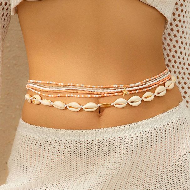 Belt 1PC Bohemian Style Vintage Fashion Resort Style Shell Rice Bead Belt Chain Starfish_viptrois.com