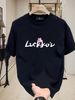 【DORAE】2026 Unisex T-shirt (100% Cotton) Black ("Luckkoi" Print & Pink Floral Accent) – Casual Style For Friend Gathering_viptrois.com