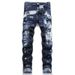 Men's Clothing Dark Coating Wax Brush One Knife Cut Erosion High Street Casual Hole Jeans_viptrois.com