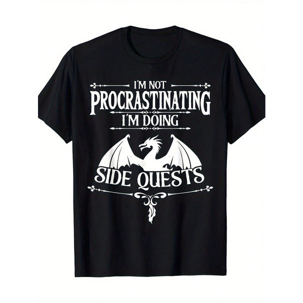 No Procrastinando, Estoy Haciendo Una Misión Secundaria. Camiseta Manga Corta Hombres Moda Tela Algodón Suave La Máxima_viptrois.com