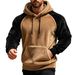 Cross-Border Autumn Winter European American Men's Top With Fleece Lining Color Block Raglan Sleeve Hooded_viptrois.com