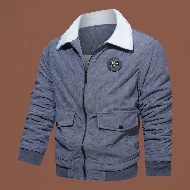 Autumn And Winter Wear Lamb Wool Casual Lapel Multi-pocket Winter Zipper Middle-aged Corduroy Cotton-padded Men's Coat_viptrois.com
