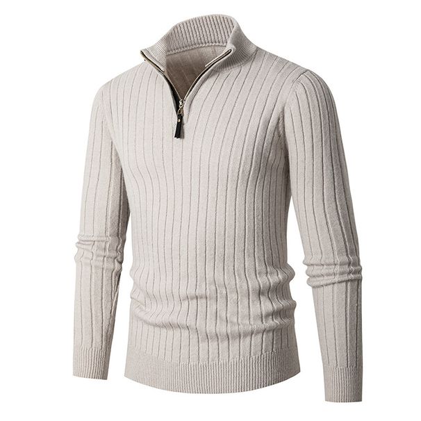 European And American Men's Long-sleeved Vertical Strip Semi-turtleneck Zipper Bottomed Knitted Sweater Men's Sweater_viptrois.com
