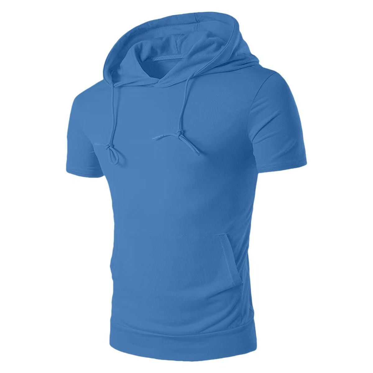 Men's Clothing New Summer Solid Color Hooded Short Sleeved Shirt Casual Sports T Shirt Outdoor Fitness Top_viptrois.com