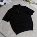 Men's Clothing Polo Collar Short Sleeved Twisted Knit Sweater New Spring And Summer Retro Texture Light Mature Style Black Ribbed Simple Top_viptrois.com